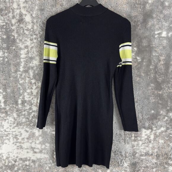 Arizona Jean Co Size XL Mock Neck Striped 1/4 Zip Sweater Dress Black Yellow - Picture 3 of 8